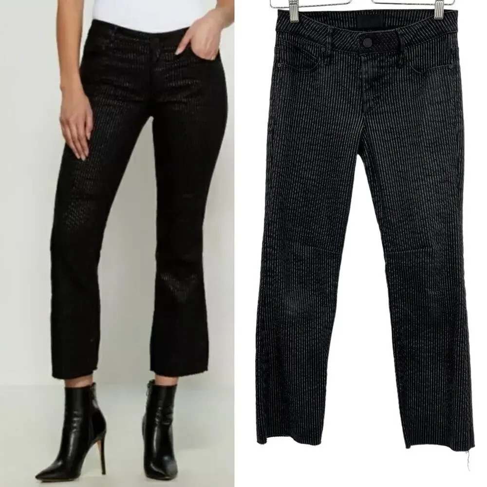 RtA Kiki Striped‎ Kick Flare Textured Black Jeans Pants Size 26